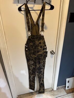 Camo Skinny Overalls — Olive Green Women’s Jumpsuit Pants